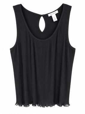 White House Black Market Black Pleated Sleeveless Keyhole Back Blouse XL